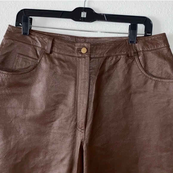 Metro style dark brown leather pants. - Picture 4 of 12